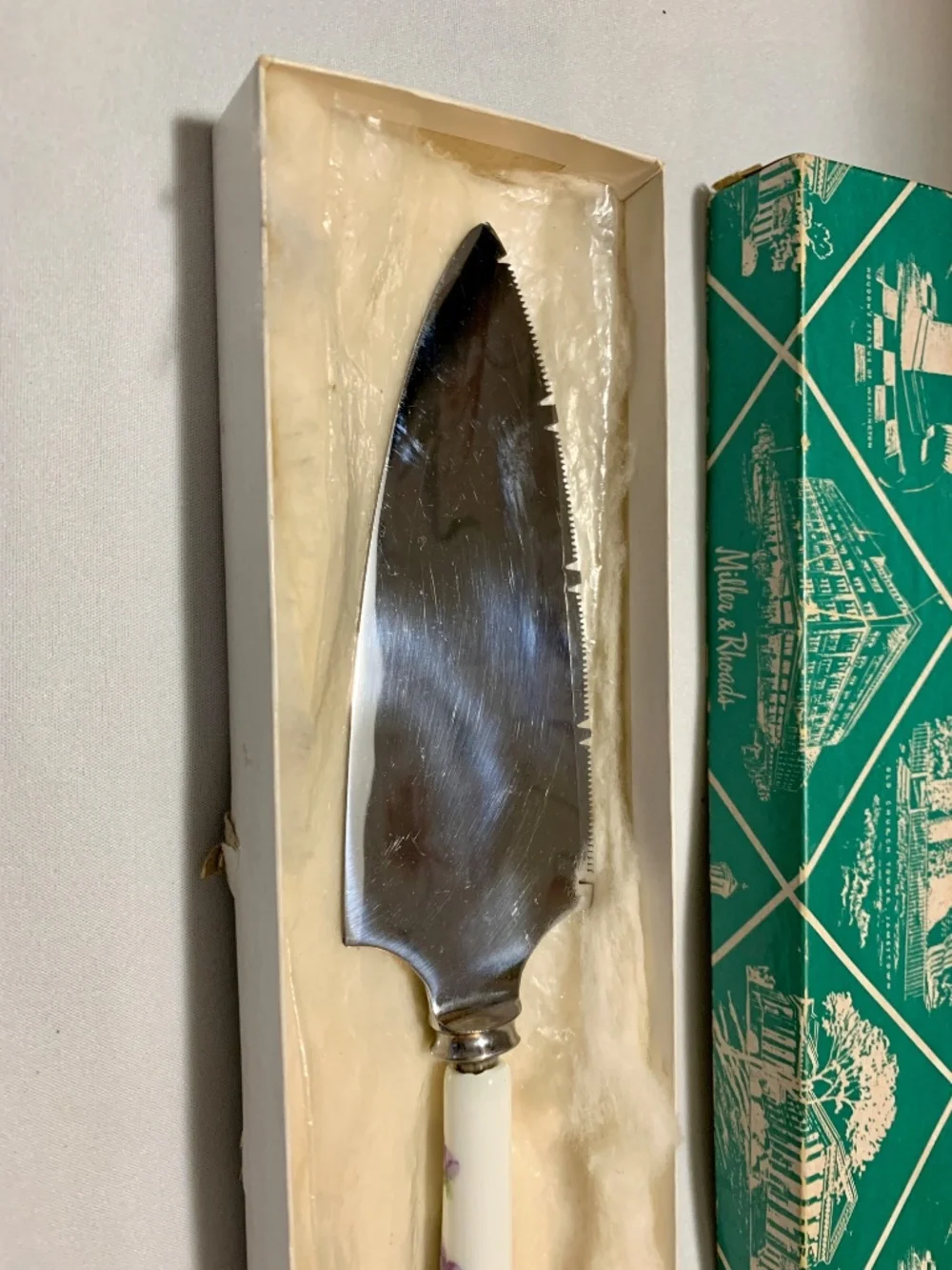 Vintage Gentry Stainless Serrated Knife Sheffield with Floral Ceramic Handle